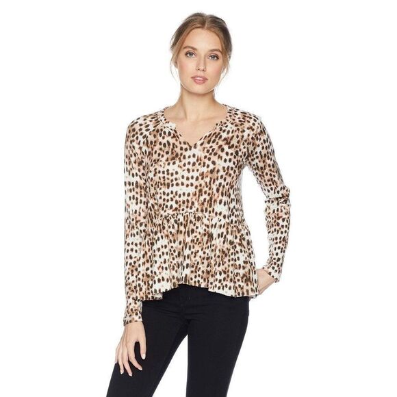 2/$30 William Rast Gryphon Animal Print Leopard Cheetah Long Sleeve Top Blouse - Picture 1 of 8